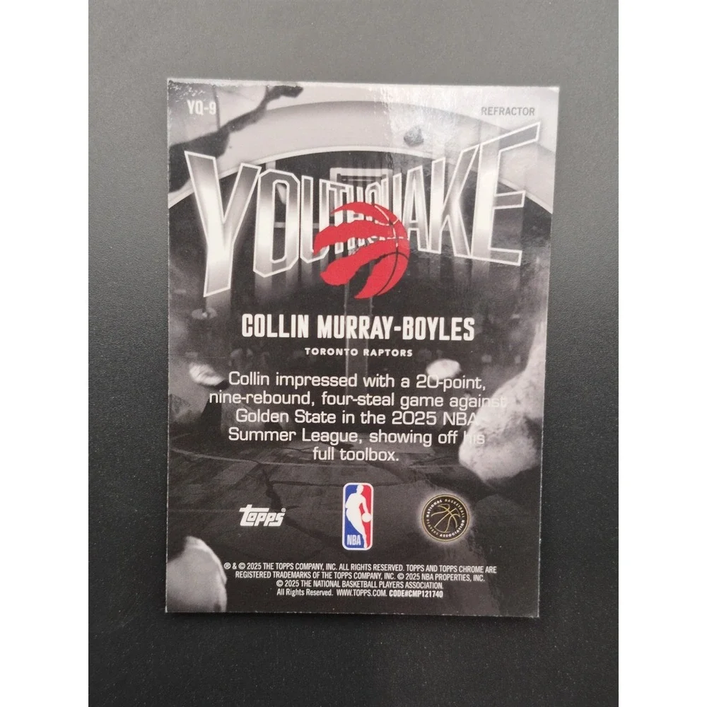 2025 Topps Chrome‎ Collin Murray-Boyles #YQ-9 Youthquake Refractor (RC) Raptors